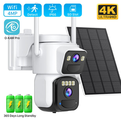 8MP Solar Security Camera | Dual Lens | WiFi | PIR Detection | Color Night Vision