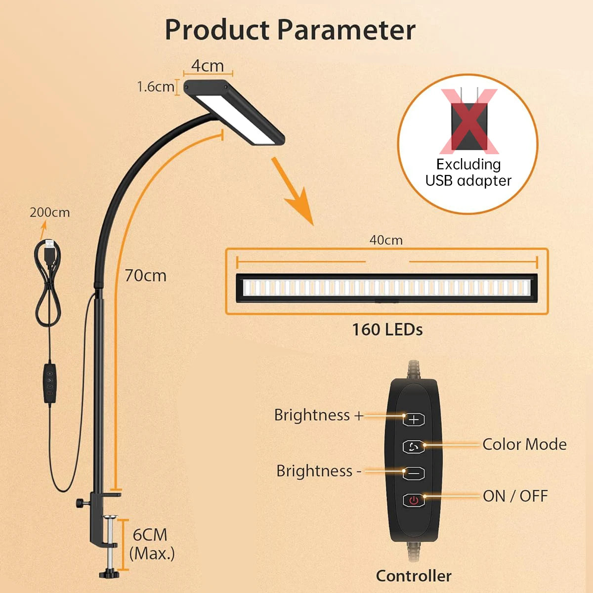 LED Desk Lamp: Eye-Caring, Stepless Dimming, Flexible Gooseneck Design