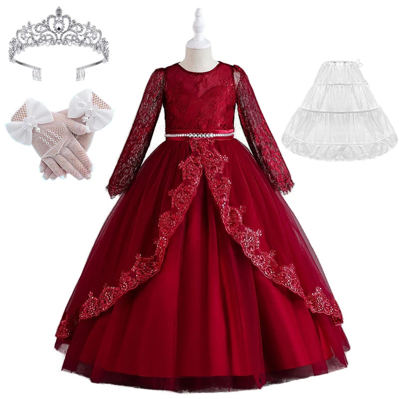 Girls Evening Dress – Lace Embroidered Party Gownn