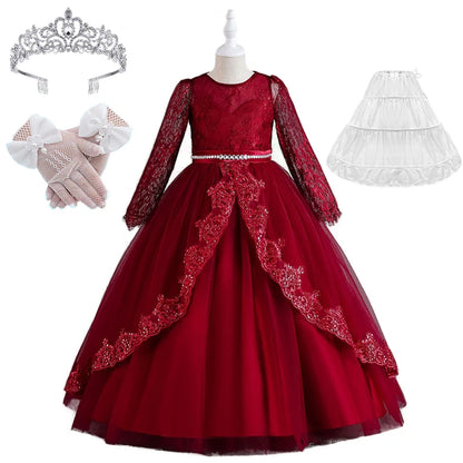 Girls Evening Dress – Lace Embroidered Party Gownn