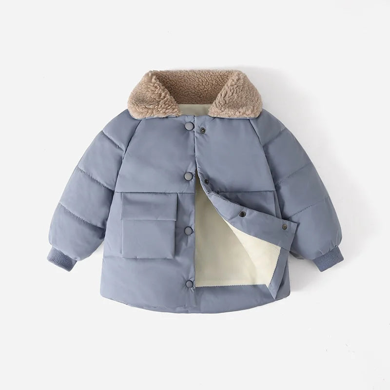 Boys & Girls Lapel Jacket – Cozy Lamb Fleece Kids’ Coat