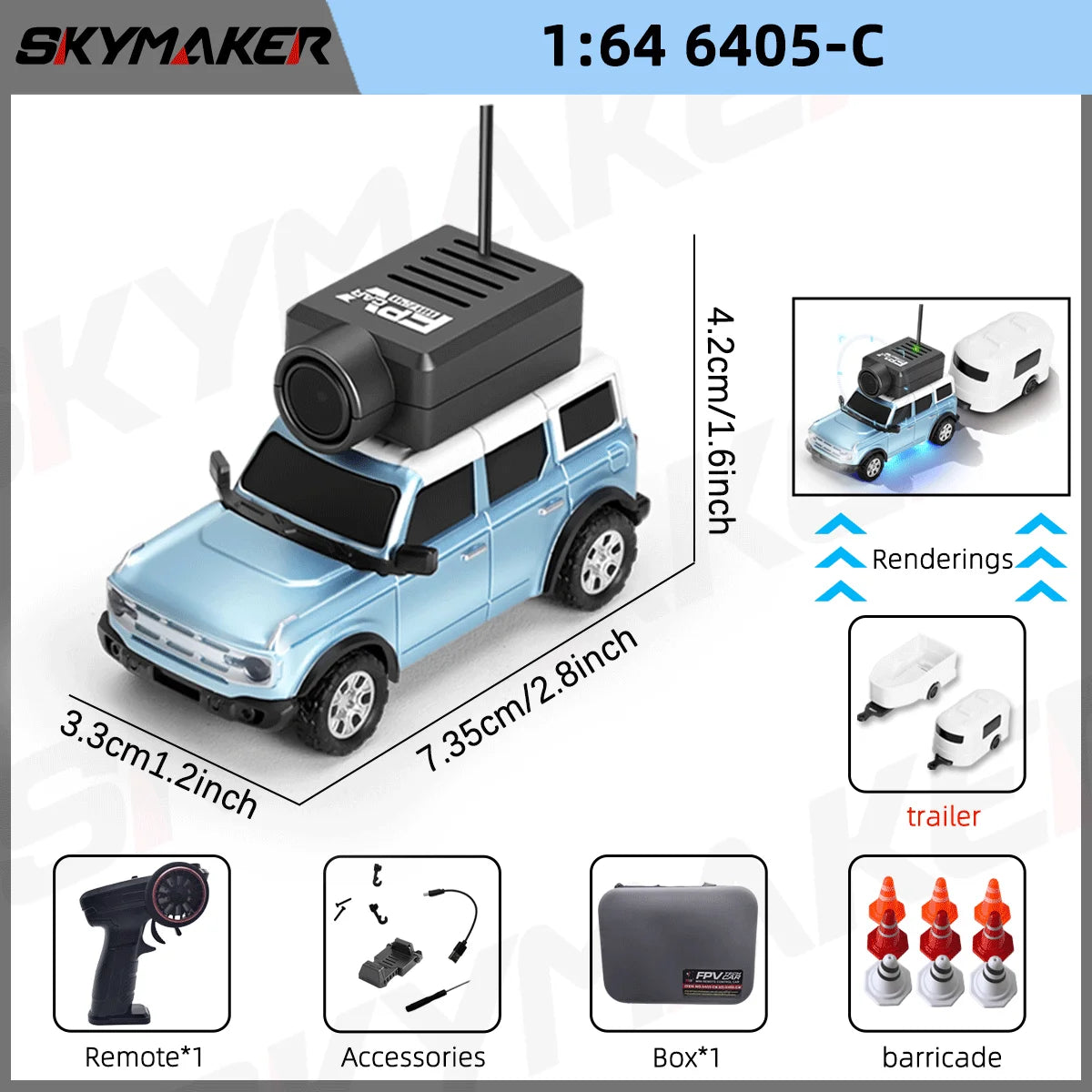 FPV Mini Car Toy – 1:64 RC Camera Car with LED Ambient Lights
