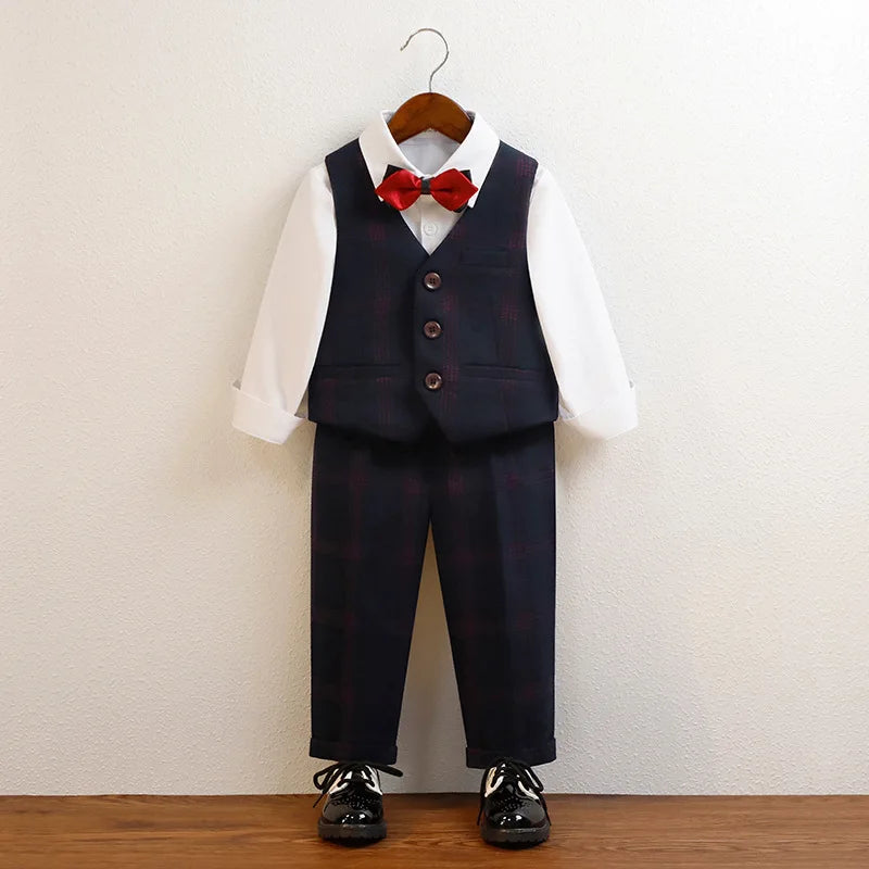 Kids’ Red Plaid Blazer Set – 1–10Y Boys’ Formal Performance Outfit