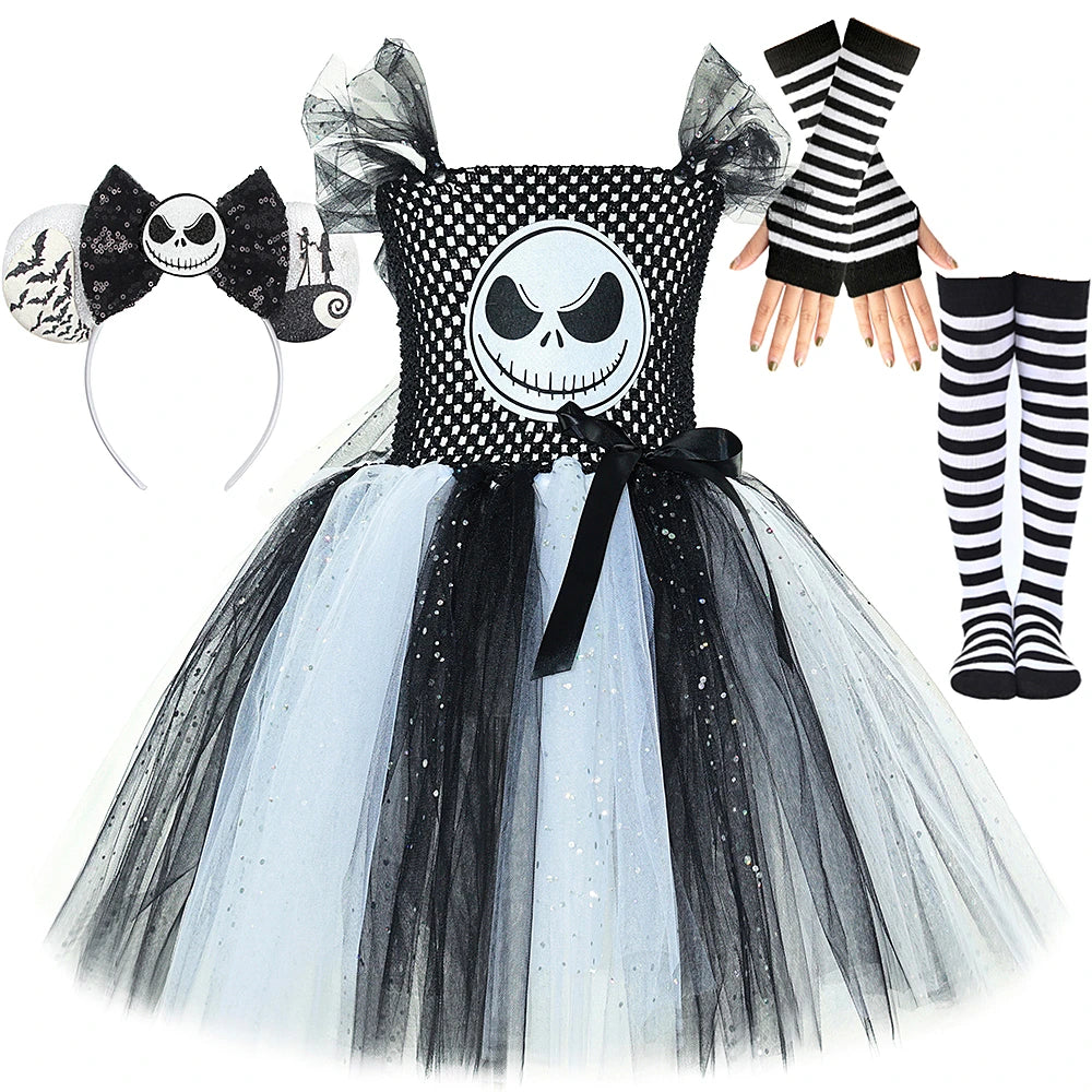 Kids Skeleton Halloween Tutu Dress – Black & White Outfit