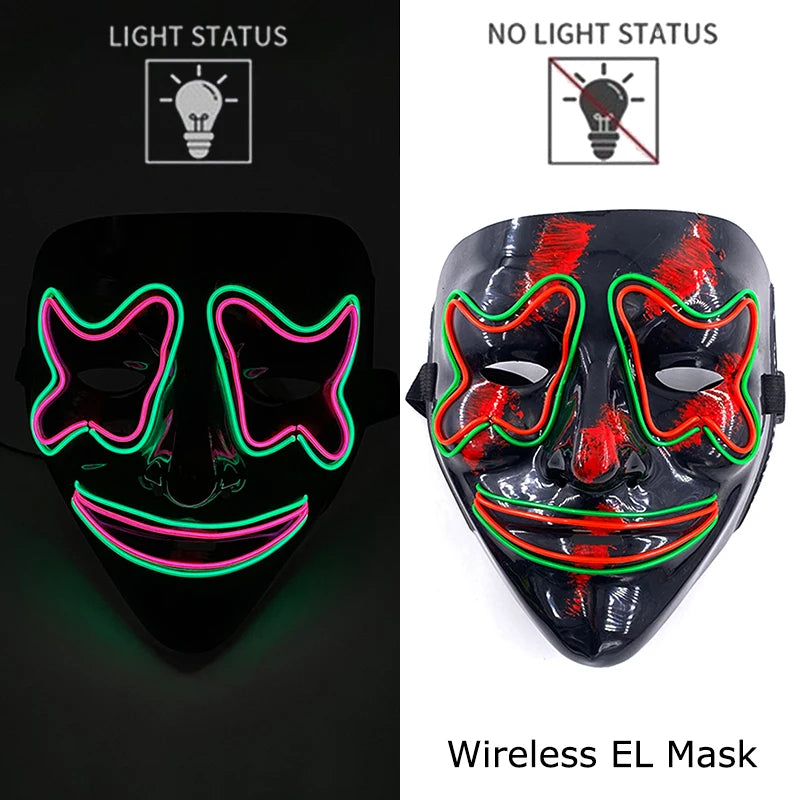 Wireless Neon LED Purge Mask – Glowing Halloween Party Mask
