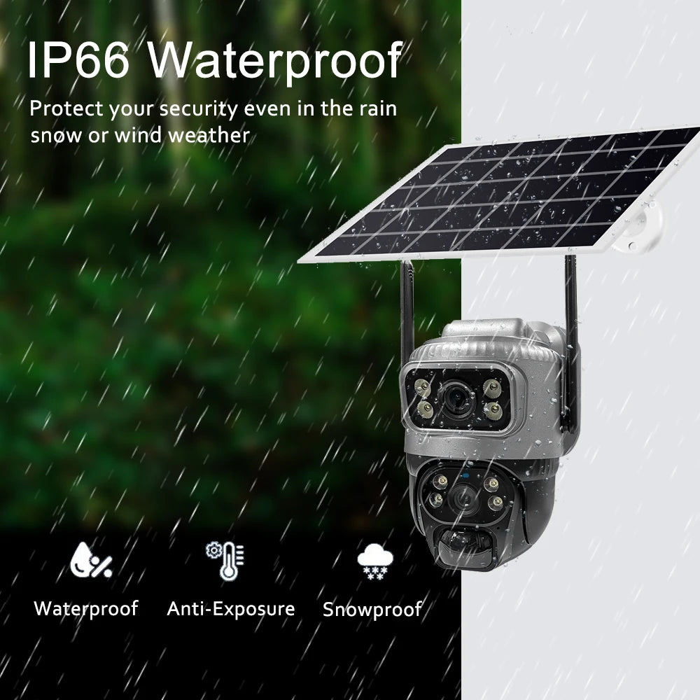 8MP 4K Solar Security Camera | 4G/WiFi | Dual Lens | PIR Motion | Night Vision