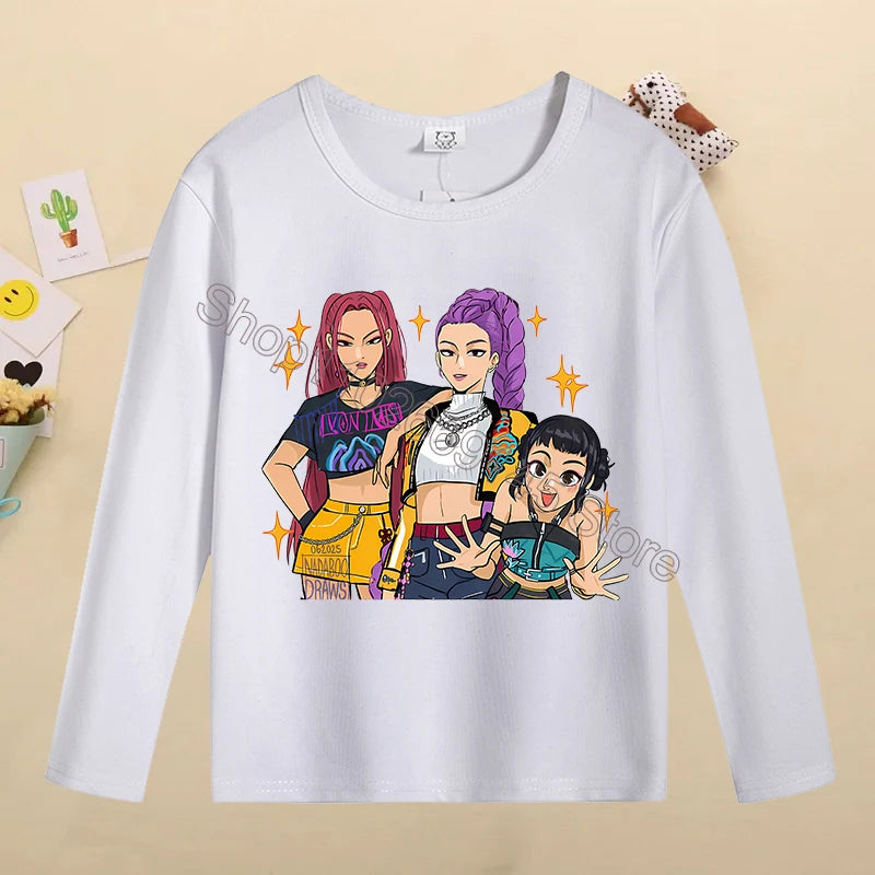 Kpop Demon Hunters Kids T-Shirt – Kawaii Cartoon Long Sleeve Top