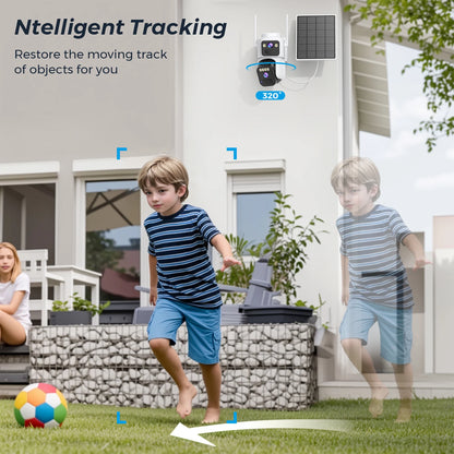 8MP Solar Security Camera | Dual Lens | WiFi | PIR Detection | Color Night Vision