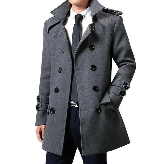 British Style Trench Coat for Men – Slim Fit Woolen Overcoat