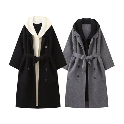 Chic Autumn Hooded Knit Coat – 2-in-1 Style