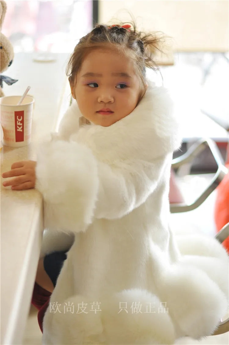 Korean Style Girls’ Winter Coat – Fox Fur Look