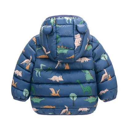 Adorable Kids' Hooded Down Jackets – Lightweight, Warm, and Dino-Fun