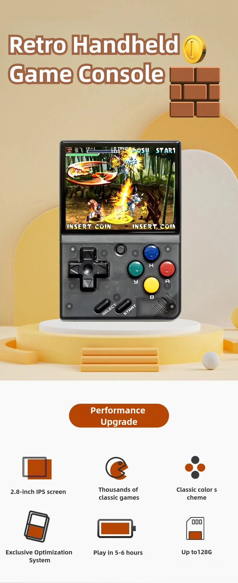 Mini V4 Handheld Retro Console: 2.8'' IPS, 2000mAh, Linux Gaming