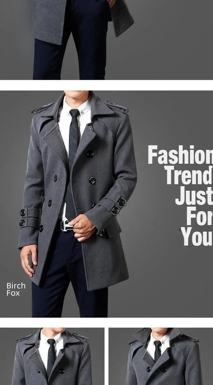 British Style Trench Coat for Men – Slim Fit Woolen Overcoat