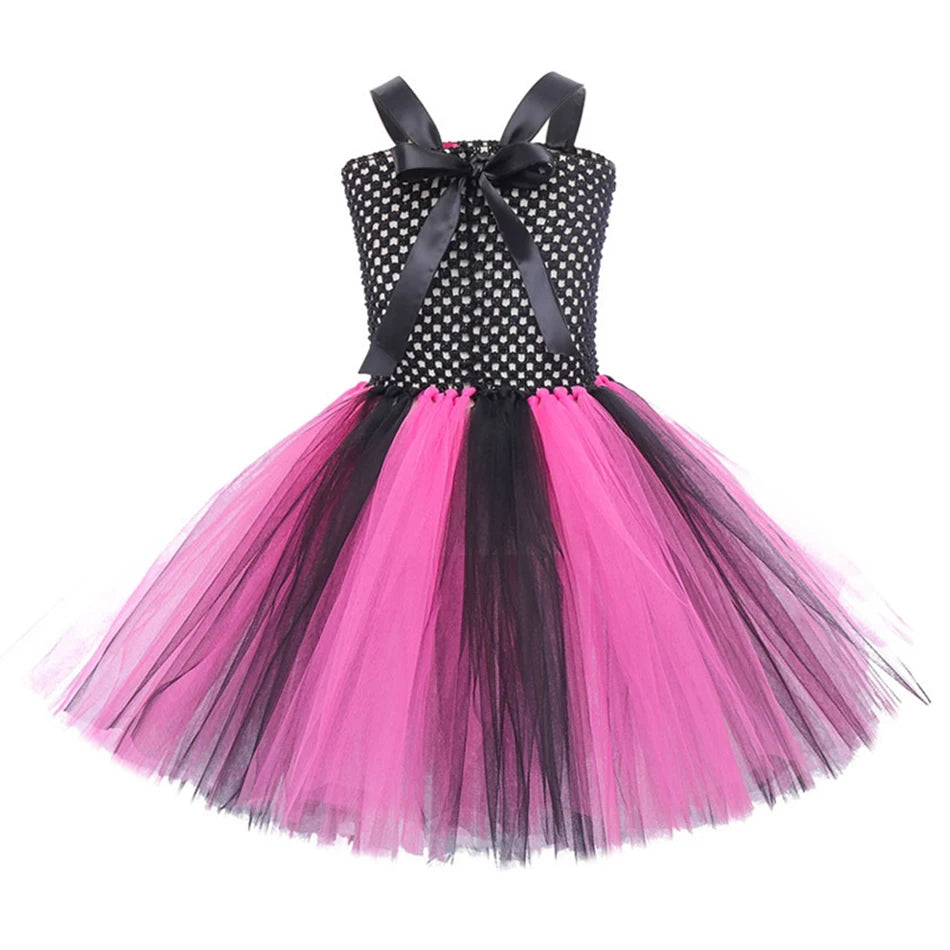 Girls Halloween Performance Outfit – Skull & Floral Tutu