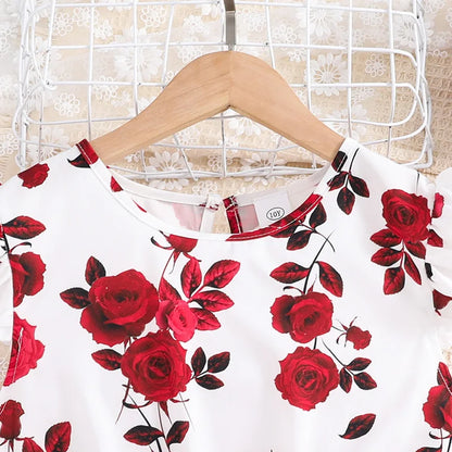 Girls' Floral Tulle Dress with Belt – Ages 8–12