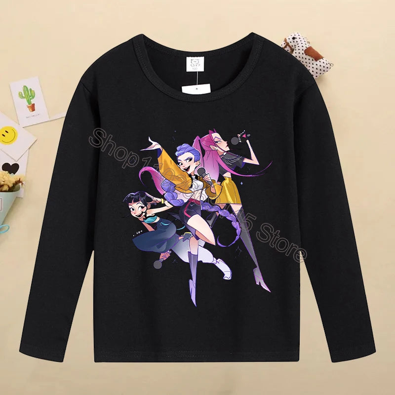 Kpop Demon Hunters Kids T-Shirt – Kawaii Cartoon Long Sleeve Top