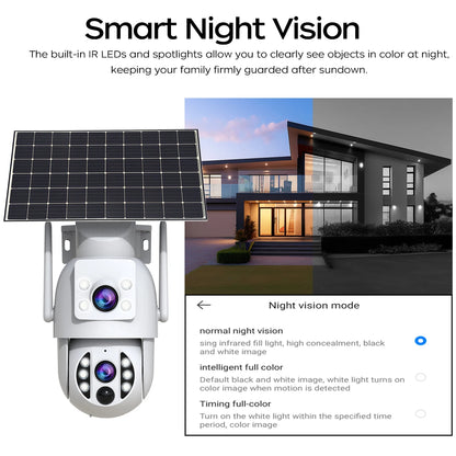 4K Wireless Solar Camera | Dual Lens | PIR Motion + Color Night Vision + Battery Power