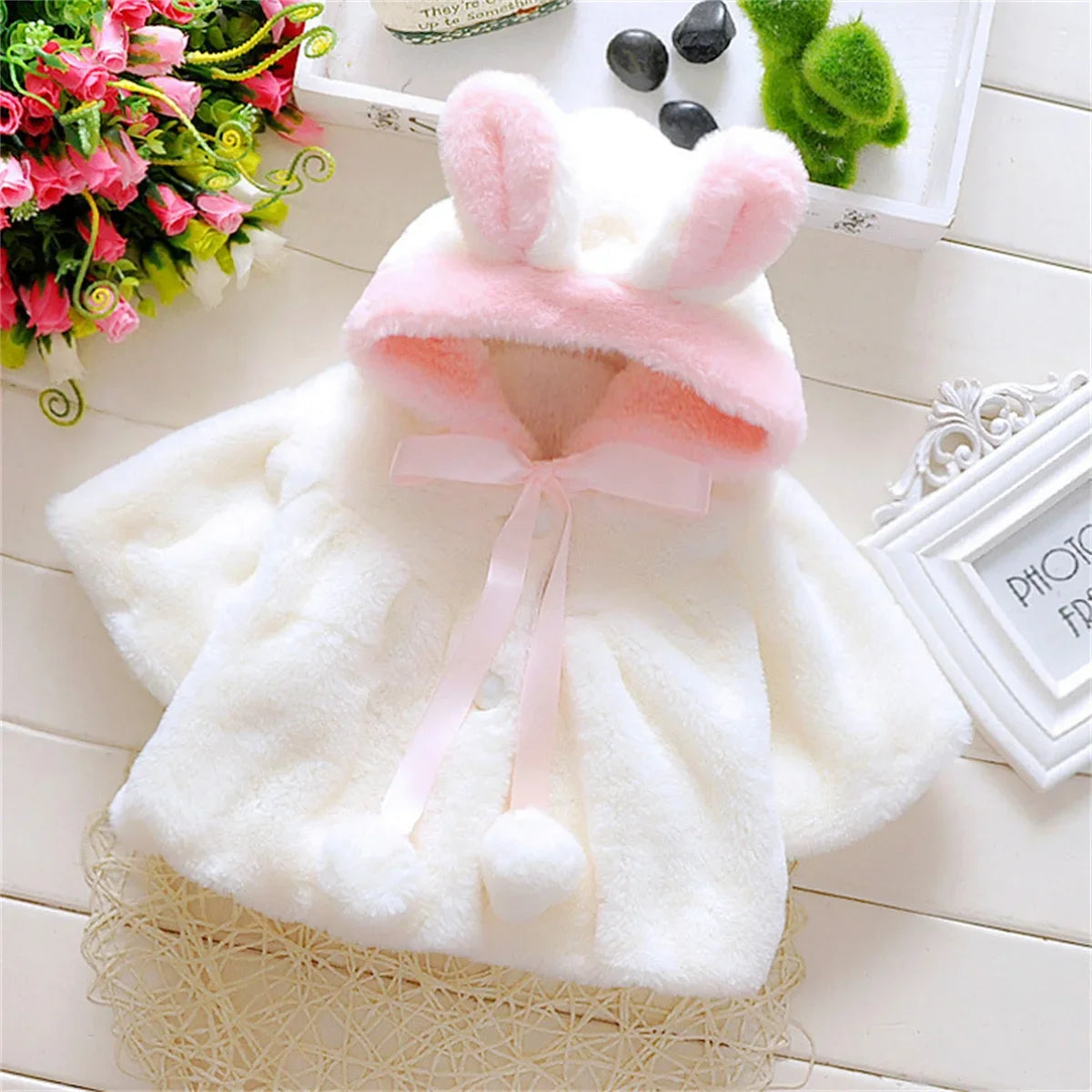 Baby Girl Winter Jacket – Cute Hooded Rabbit Ear Sweater (0–3Y)