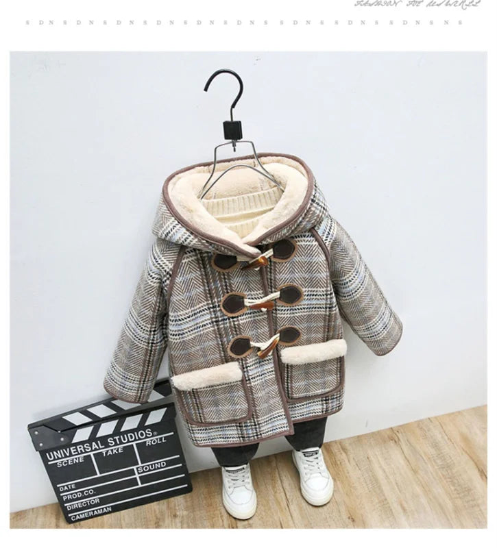 Girls’ Winter Wool Coat – Thicken Velvet-Lined