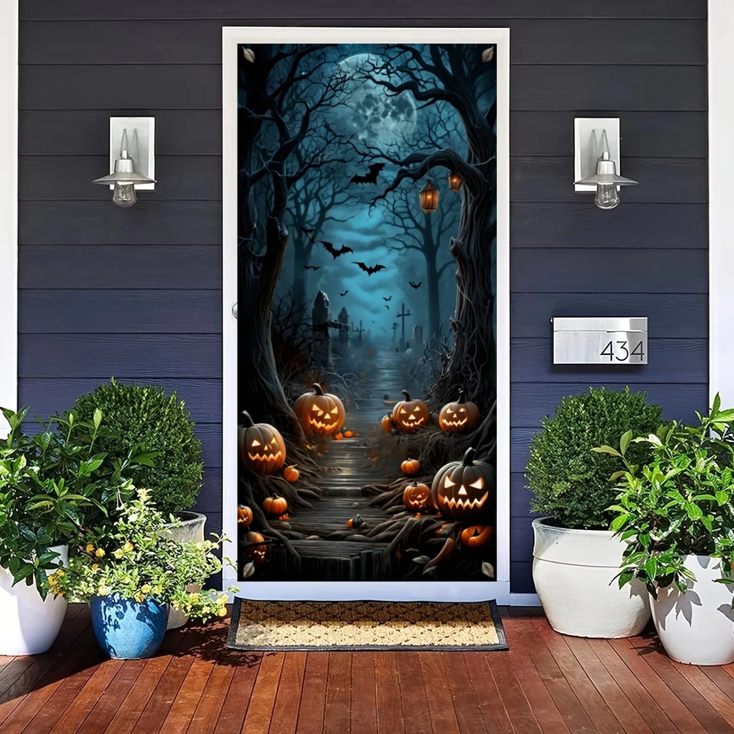 Halloween Door Banner – Scary Moon Night & Cemetery Scene