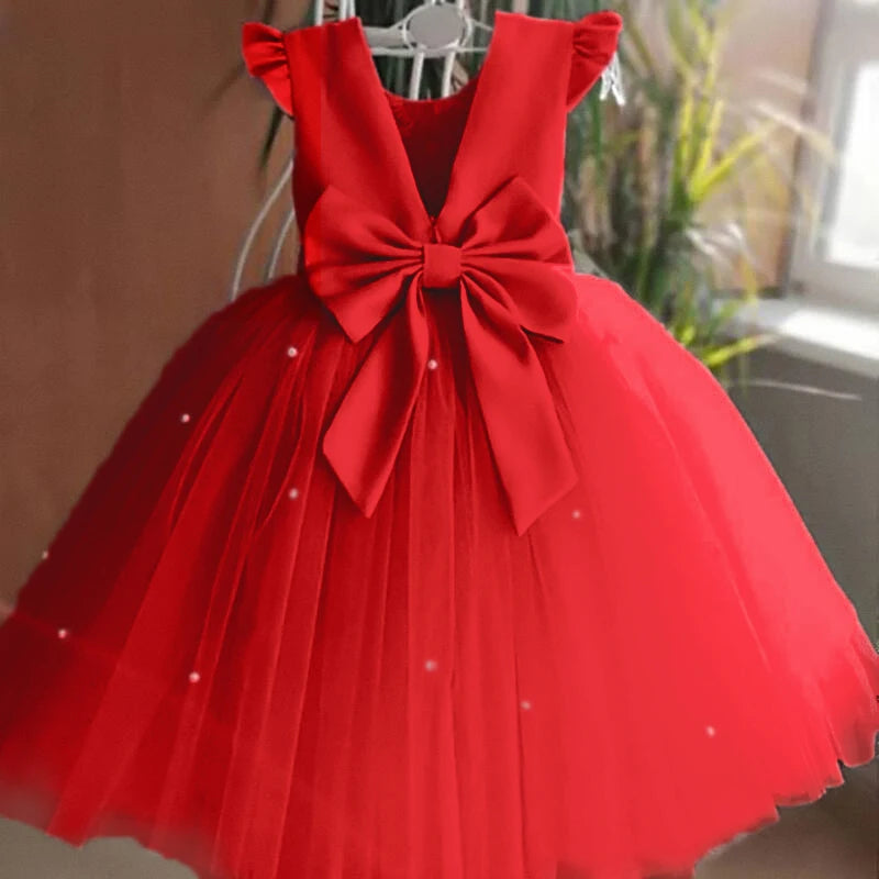Kids Flower Girl Dress – Elegant Bow Tulle Party Wear