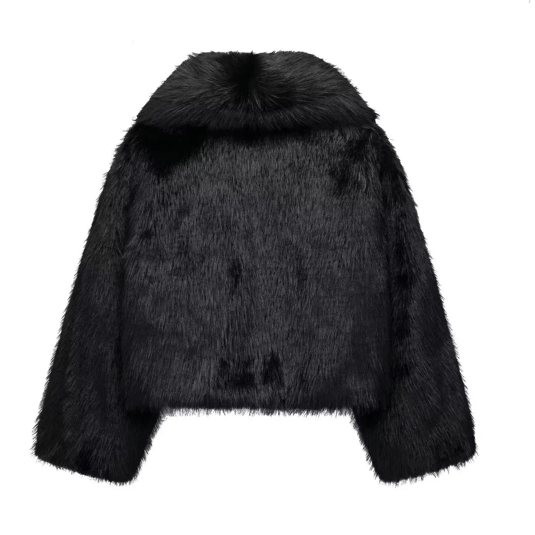 Cozy Black Faux Fur Outerwear – Trendy & Warm