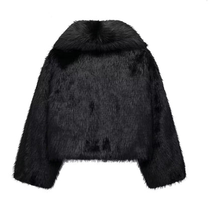 Cozy Black Faux Fur Outerwear – Trendy & Warm