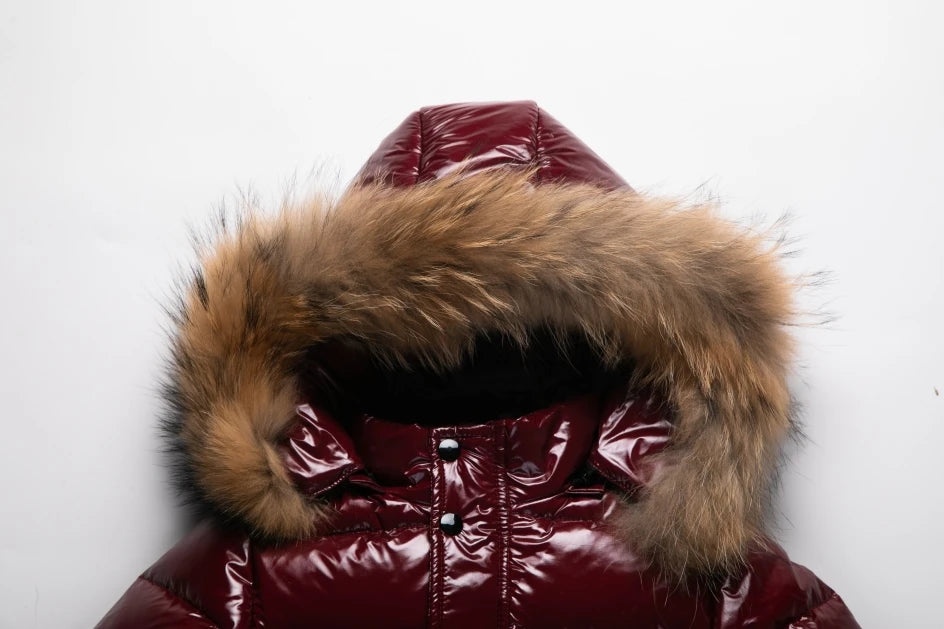 Shiny Waterproof Kids' Down Parka – Real Fur Hood