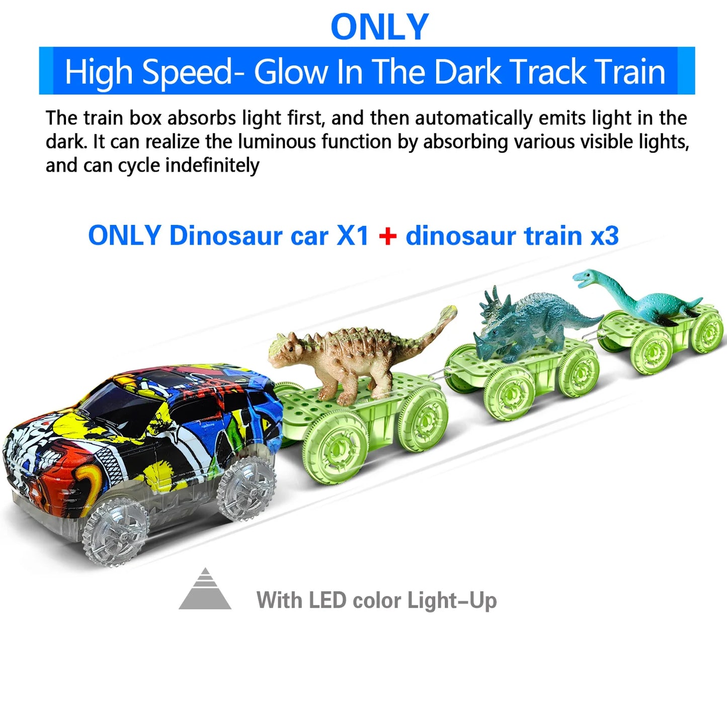 Magical Dinosaur Train Track Set – Flexible Racing Tracks with Flash Light Car!