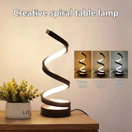 Modern Spiral LED Table Lamp – Dimmable Desk Light with 3 Colors