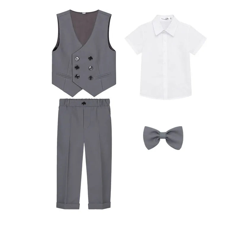 Teenagers’ Formal Tuxedo – Beige Waistcoat Set for Weddings & Parties