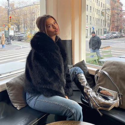 Shawl Collar Faux Fur Jacket – Bold Winter Look