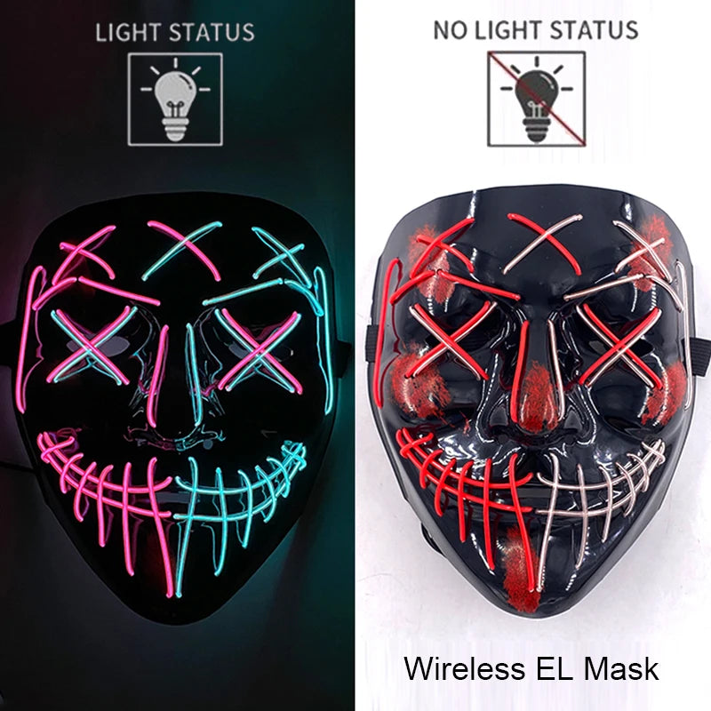 Wireless Neon LED Purge Mask – Glowing Halloween Party Mask