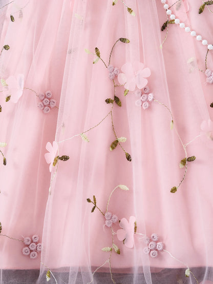 Girls' Summer Halter Dress with 3D Flowers & Bag