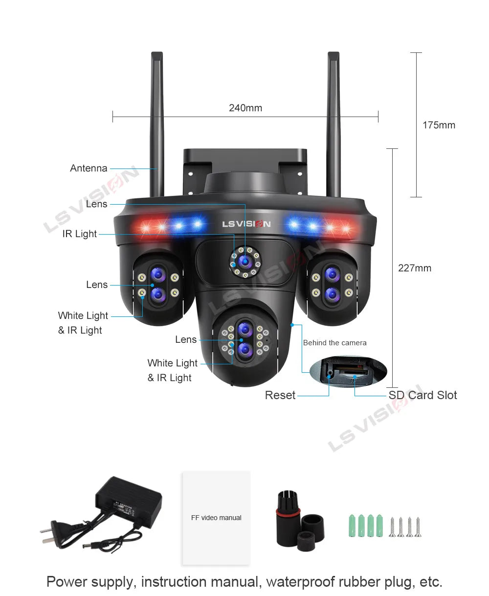 3/4 Screen WiFi PTZ Camera | 10X Zoom | AI Auto Tracking | Outdoor IP66 CCTV