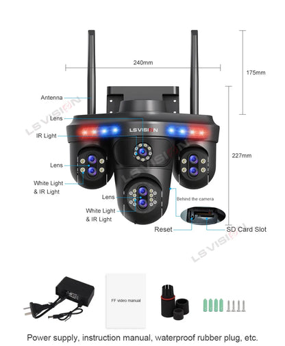 3/4 Screen WiFi PTZ Camera | 10X Zoom | AI Auto Tracking | Outdoor IP66 CCTV