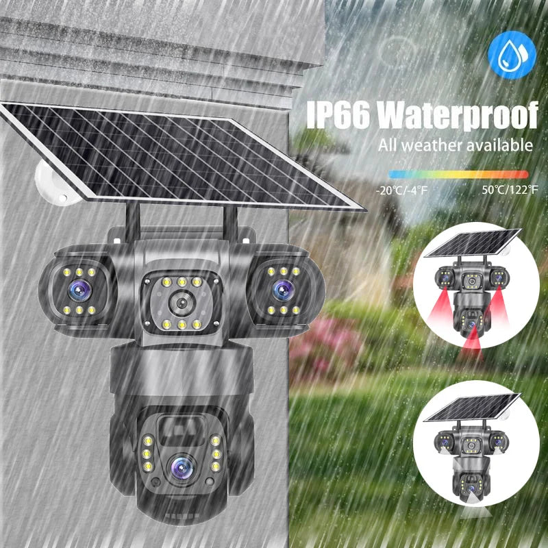 4G Solar Security Camera – 3 Lens, 10X Zoom, Night Vision