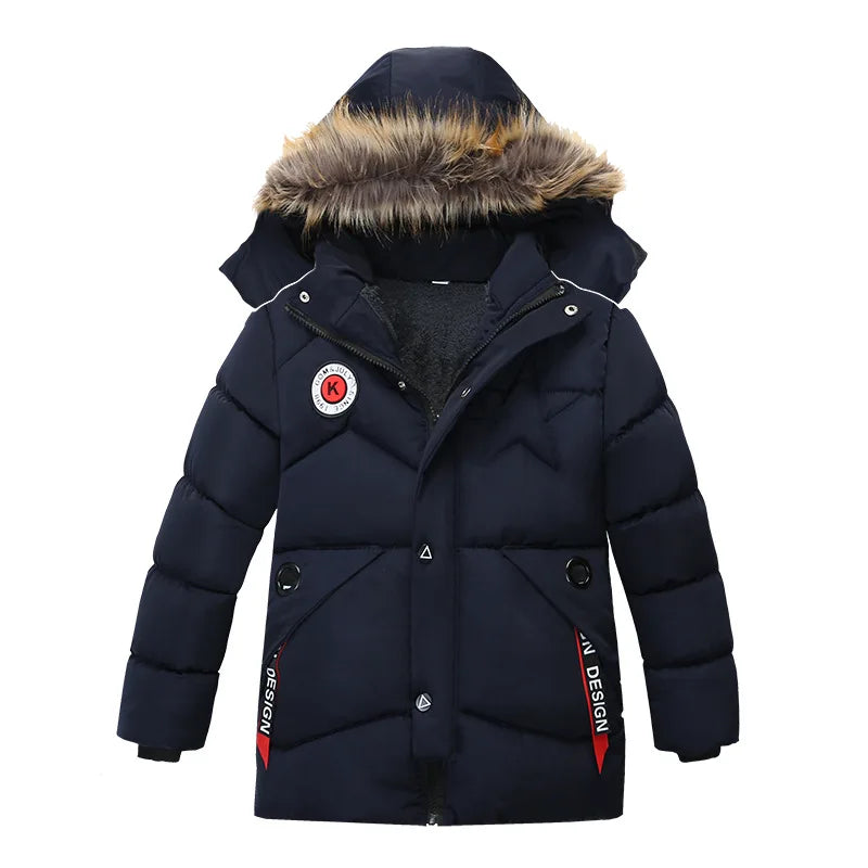 Boys' Winter Coat with Fur Hood – Warm, Plush-Lined Jacket (2–8 Years)