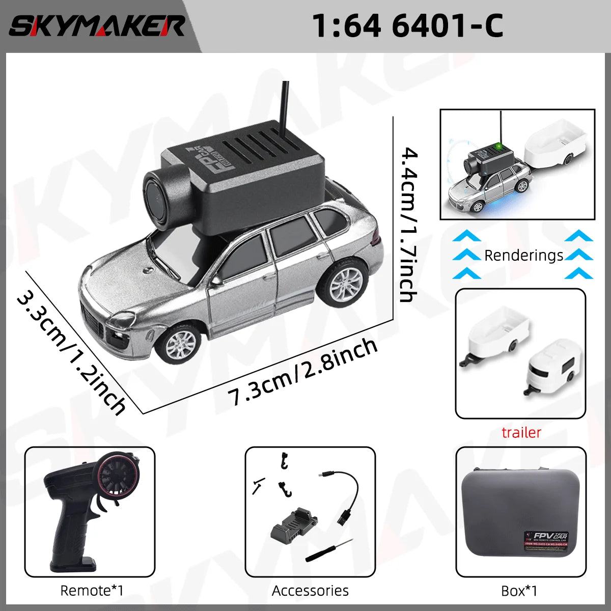 FPV Mini Car Toy – 1:64 RC Camera Car with LED Ambient Lights