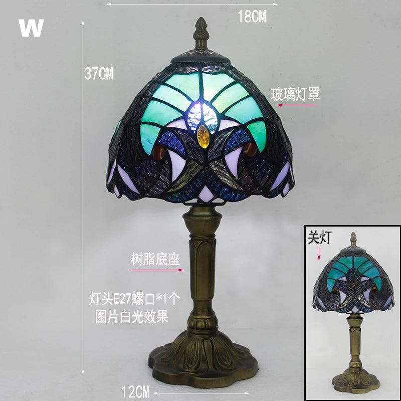 Table Lamp: E27 Stained Glass, Baroque Mediterranean Style for Bedroom & Nightstand