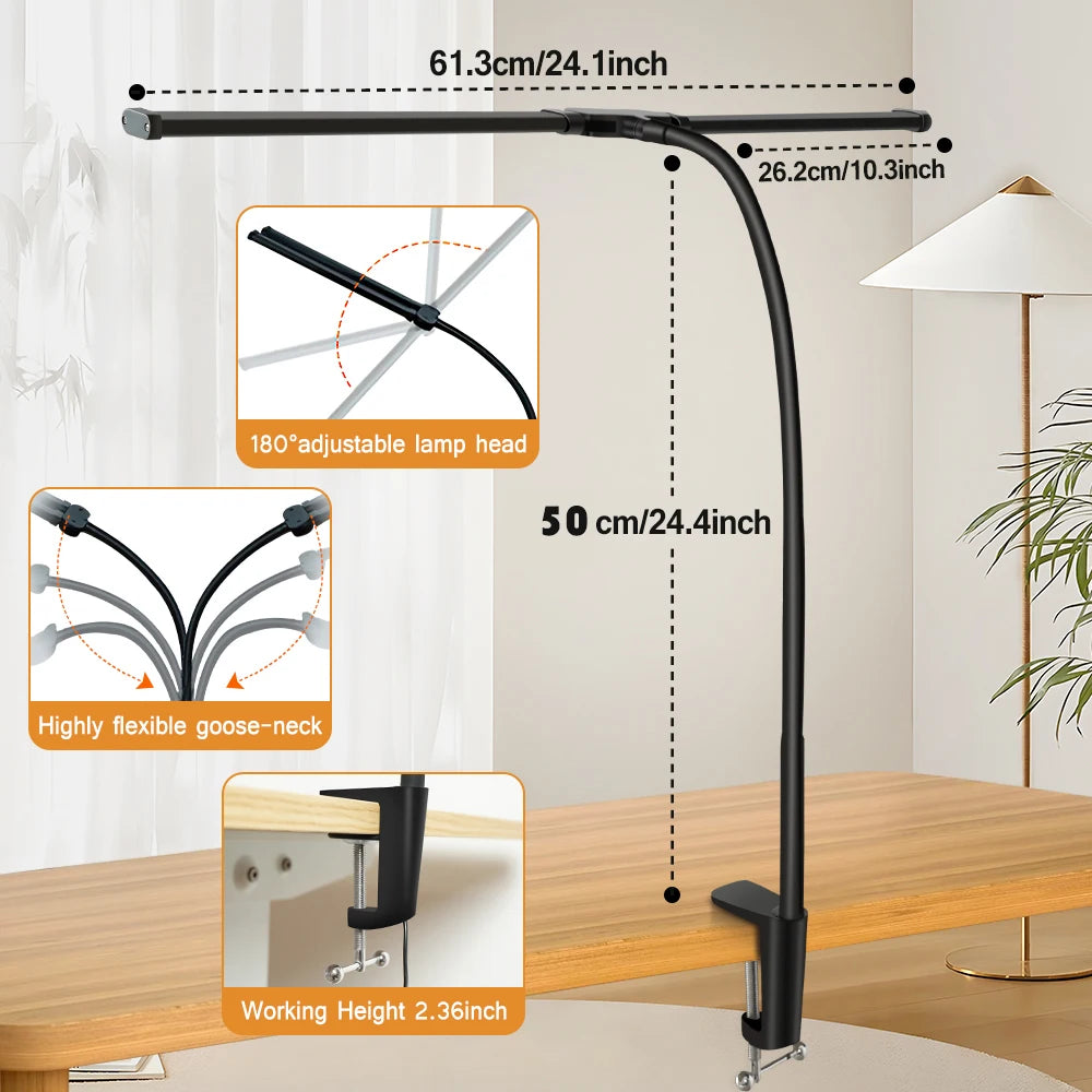 LED Desk Lamp: Single/Double Head, Dimmable, Eye-Care, 3 Color Modes