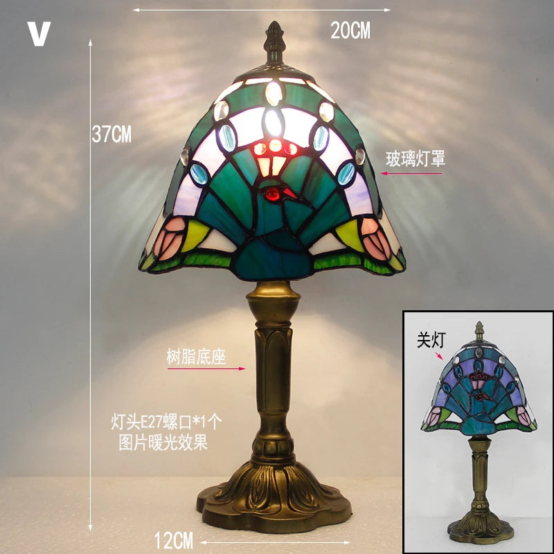 Table Lamp: E27 Stained Glass, Baroque Mediterranean Style for Bedroom & Nightstand