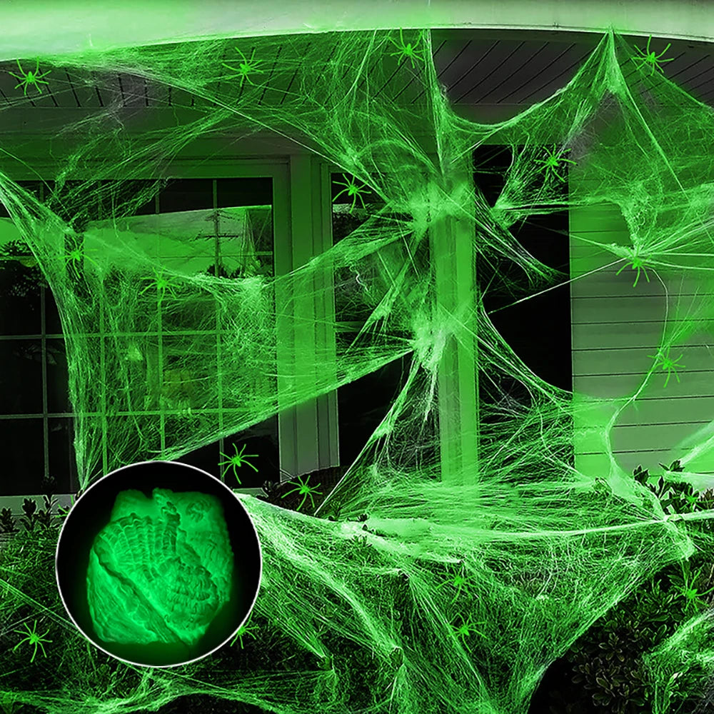 Halloween Fluorescent Cobwebs – Glowing Spider Web Decorations