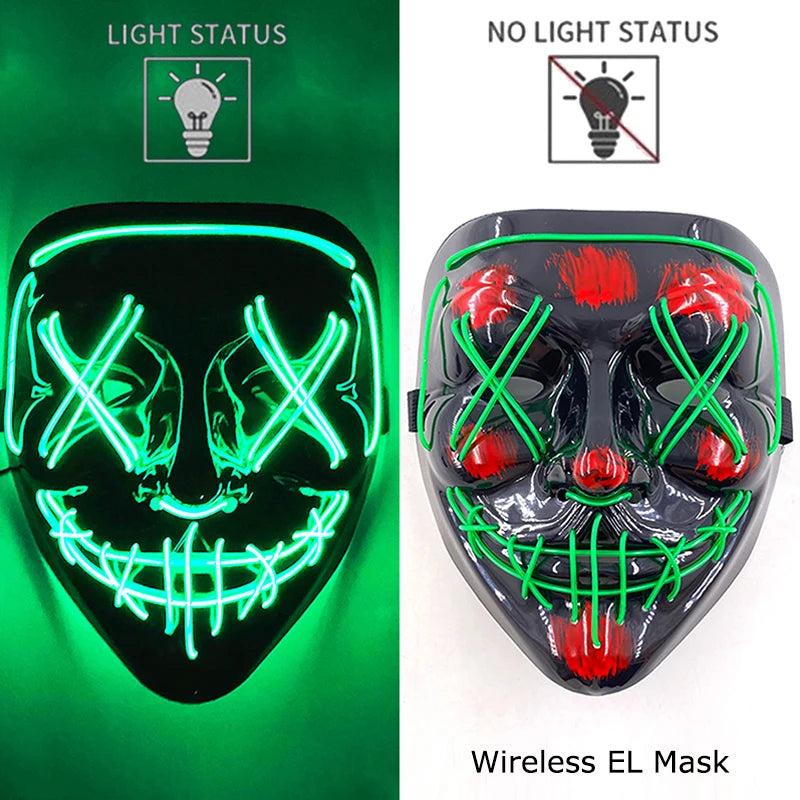 Wireless Neon LED Purge Mask – Glowing Halloween Party Mask