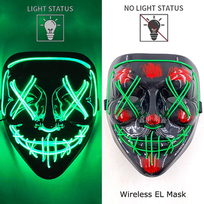 Wireless Neon LED Purge Mask – Glowing Halloween Party Mask