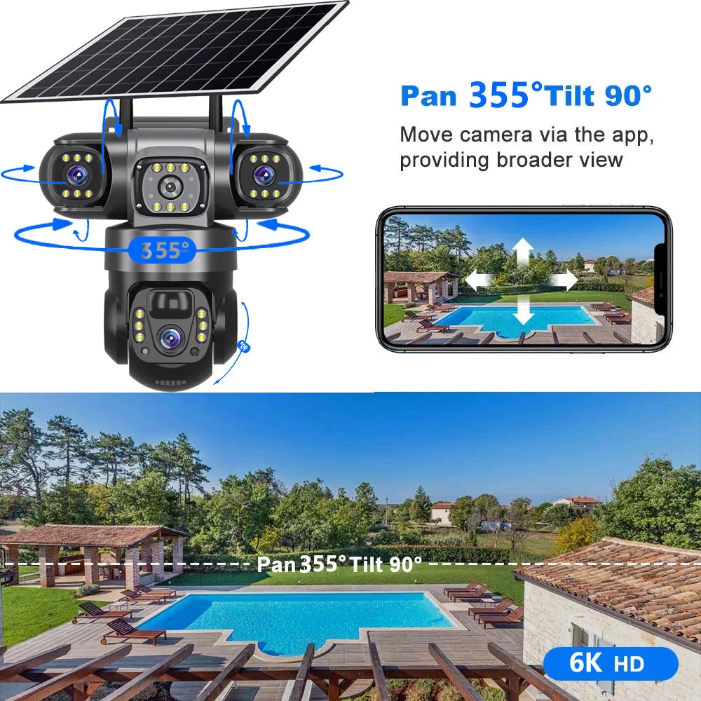 4G Solar Security Camera – 3 Lens, 10X Zoom, Night Vision