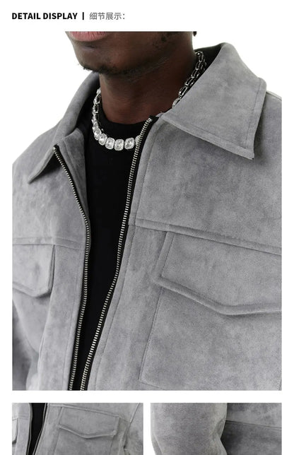 Casual Oversize Men's Jacket – Lapel Zipper Thick Coat