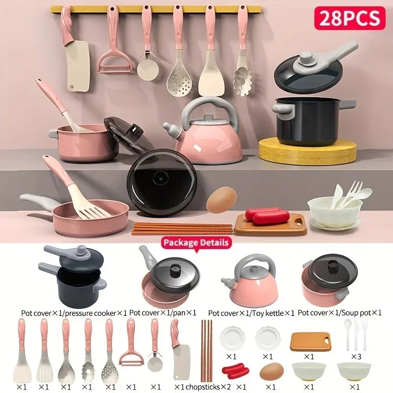 28-Piece Kids Kitchen Play Set – Pretend Cooking & Food Accessories