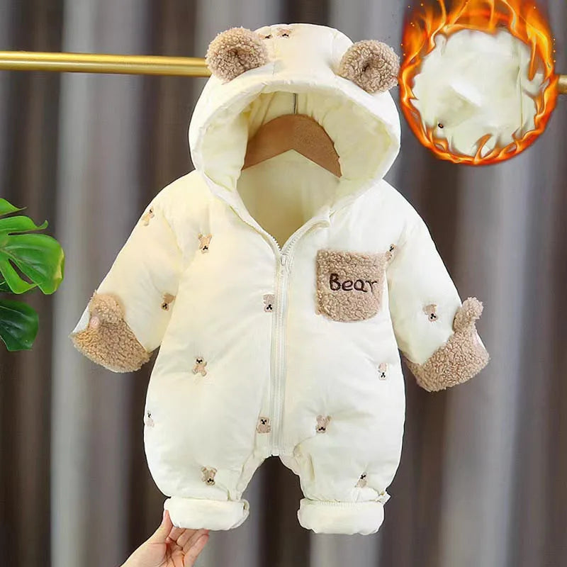Infant Hooded Romper – Soft Cotton & Fleece